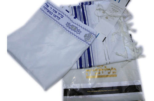 Talit Ortodoxo Gadol Jumbo Azul Com Prata 140x180cm Talitnia