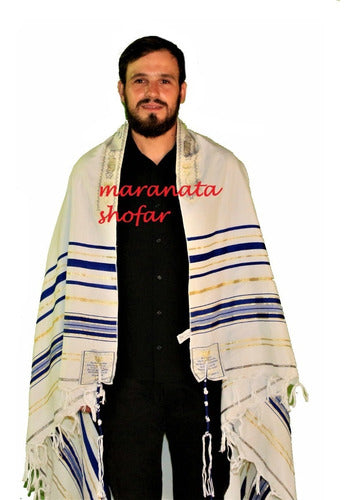 Talit Messiânico Gadol Jumbo Azul 135x180cm - De Israel - azul