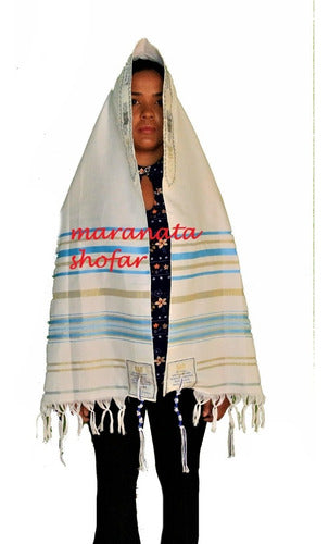 Talit Messiânico Azul Piscina - Original - De Israel