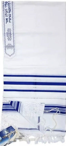 Talit Ortodoxo Gadol Jumbo Azul Com Prata 140x180cm Talitnia