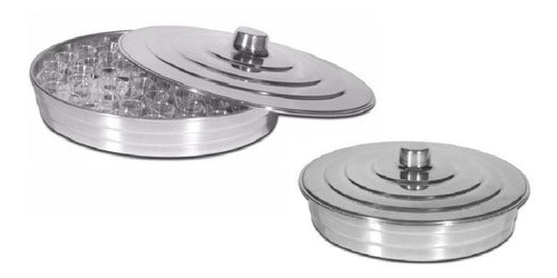 Kit Com 2 Bandejas Pratas Cálices E Pães Para Santa Ceia