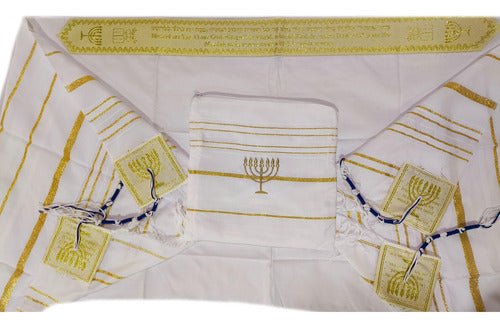 Talit Branco Com Dourado - Original De Israel