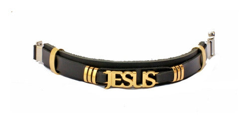 Pulseira De Couro Jesus Verniz Gospel Regulável
