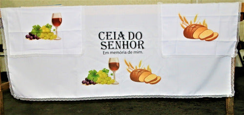 Kit 3 Peças De Toalhas De Decoração Para Santa Ceia Branca