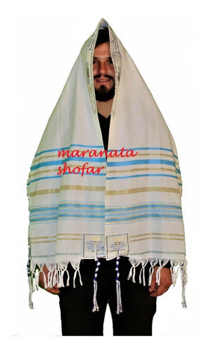 Talit Messiânico Azul Piscina - Original - De Israel