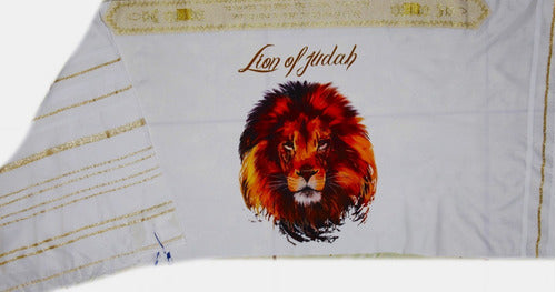 Talit Messiânico Leão De Judá Branco Com Dourado - Israel #