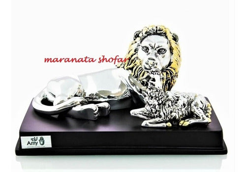 Decoração Leão E Cordeiro Em Base De Madeira - De Israel