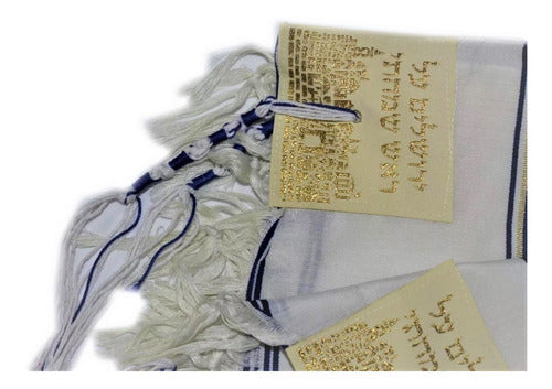 Talit Messiânico Gadol Azul Com Dourado - 110x160cm - Israel