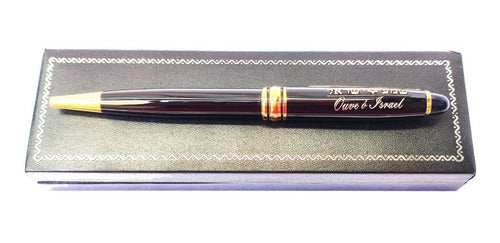 Caneta Judaica Preta C/ Dourado Shema Israel Com Estojo