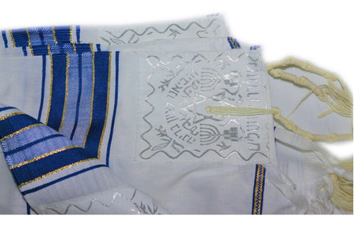 Talit Ortodoxo Gadol Jumbo Azul Com Dourado 140x180cm - De Israel - Talitnia