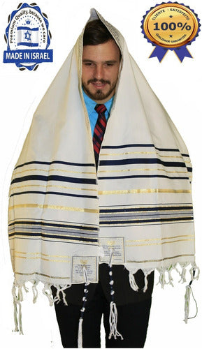 Talit Messiânico Azul + Prendedor 12 Tribos - De Israel