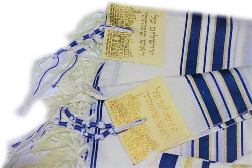 Talit Messiânico Gadol Azul Com Dourado - 110x160cm - Israel