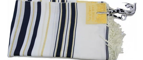 Talit Messiânico Gadol Azul Com Dourado - 110x160cm - Israel