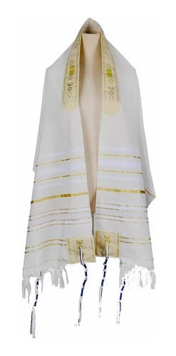 Talit Branco Com Dourado - Original De Israel