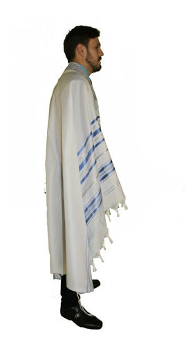 Talit Ortodoxo Gadol Jumbo Azul Com Prata 130x180cm - De Israel - Talitnia - Original