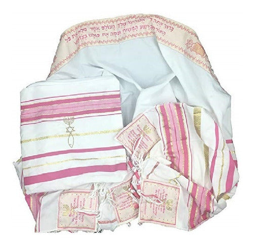 Talit Totalmente Rosa Messiânico - 60x180 Cm - Original De Israel