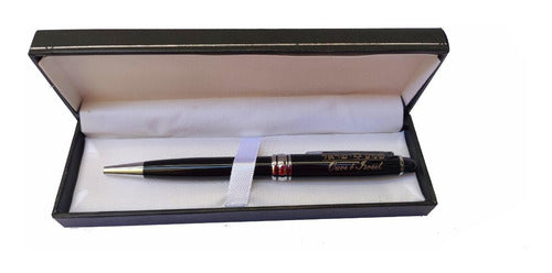 Caneta Judaica Preta C/ Prata Shema Israel Com Estojo