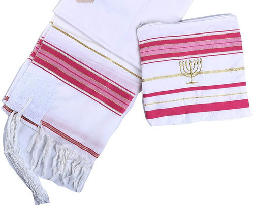 Talit Totalmente Rosa - 55 X180 Cm - Importado De Israel