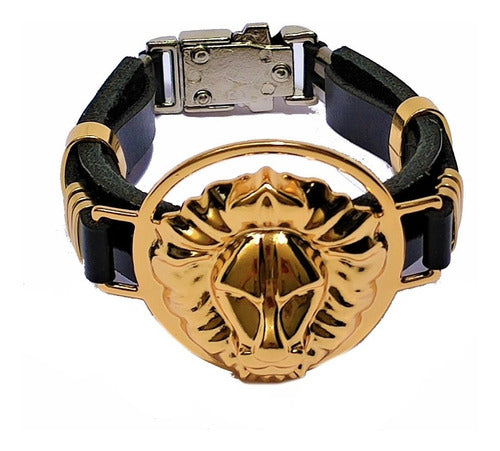 Pulseira Couro Leão De Juda Grande Verniz Gospel Regulável