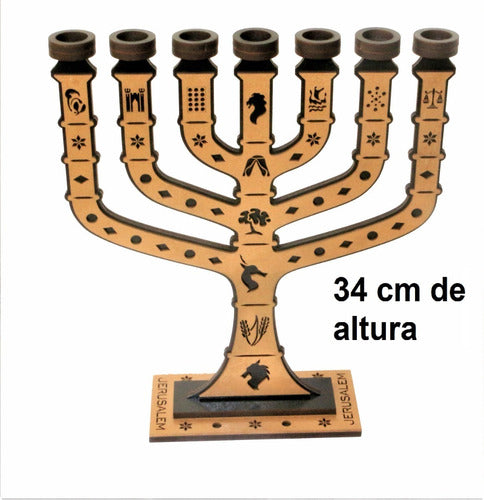 Candelabro Sete Pontas - Menora 12 Tribos - Em Mdf Pintado