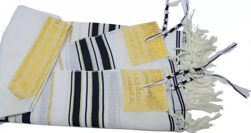 Talit Messiânico Gadol Azul Com Dourado - 110x160cm - Israel