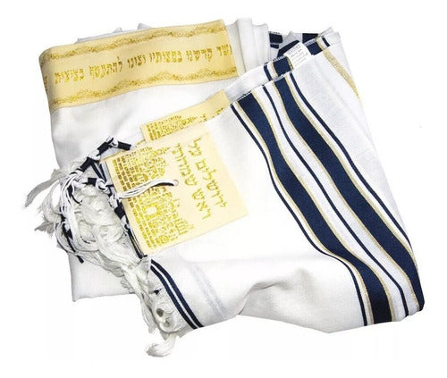 Talit Messiânico Gadol Azul Com Dourado - 110x160cm - Israel