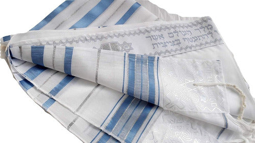 Talit Ortodoxo Gadol Jumbo Azul Com Prata 140x180cm - De Israel - Talitnia - Original