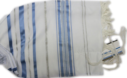 Talit Ortodoxo Gadol Jumbo Azul Com Prata 140x180cm - De Israel - Talitnia - Original