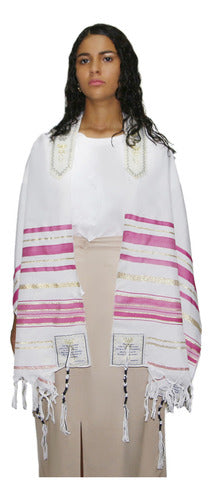 Talit Rosa Messiânico - 55 X180 Cm - Original De Israel