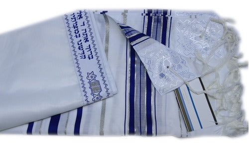 Talit Ortodoxo Gadol Jumbo Azul Com Prata 130x180cm Talitnia