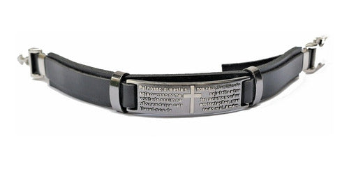 Pulseira De Couro Pai Nosso Verniz Gospel Regulável