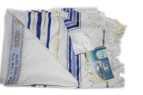 Talit Ortodoxo Gadol Jumbo Azul Com Dourado 140x180cm - De Israel - Talitnia