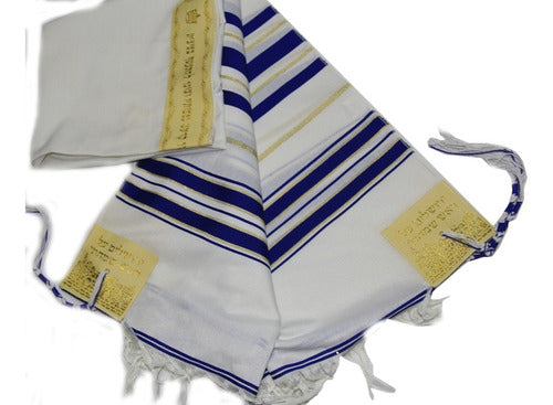 Talit Messiânico Gadol Azul Com Dourado - 110x160cm - Israel