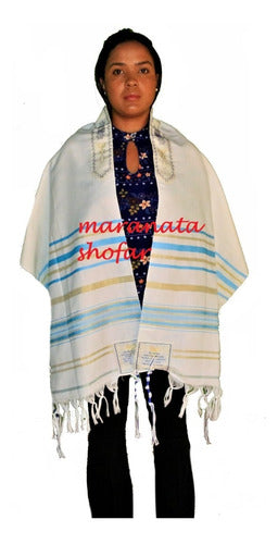 Talit Messiânico Azul Piscina - Original - De Israel