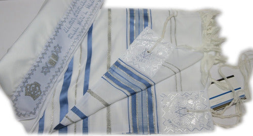 Talit Ortodoxo Gadol Jumbo Azul Com Prata 140x180cm - De Israel - Talitnia - Original
