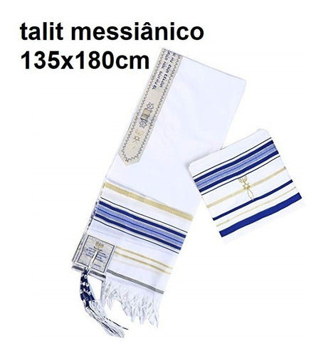 Talit Messiânico Gadol Jumbo Azul 135x180cm - De Israel - azul