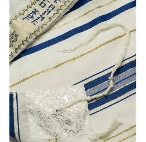 Talit Ortodoxo Gadol Jumbo Azul Com Dourado 140x180cm - De Israel - Talitnia