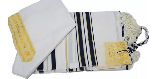 Talit Messiânico Gadol Azul Com Dourado - 110x160cm - Israel