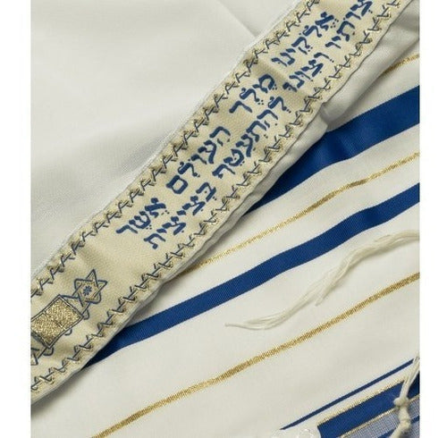 Talit Ortodoxo Gadol Jumbo Azul Com Dourado 140x180cm - De Israel - Talitnia