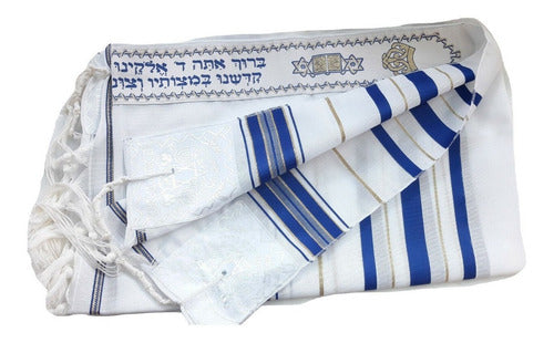 Talit Ortodoxo Gadol Jumbo Azul Com Dourado 140x180cm - De Israel - Talitnia