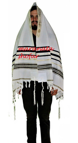 Talit Preto Com Dourado (grande) - Importado De Israel