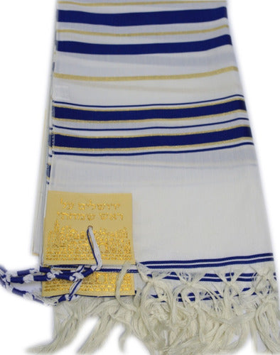 Talit Messiânico Gadol Azul Com Dourado - 110x160cm - Israel