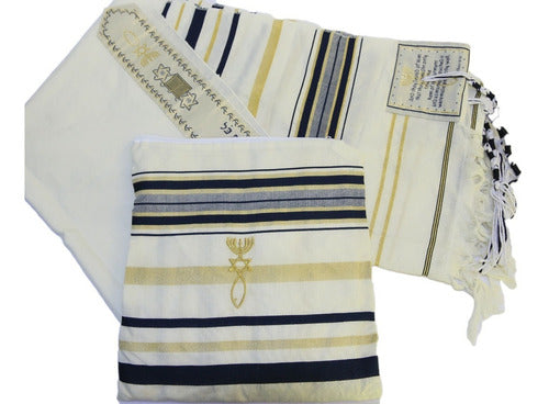 Talit Messiânico Azul Escuro /original 55 X 180 Cm De Israel
