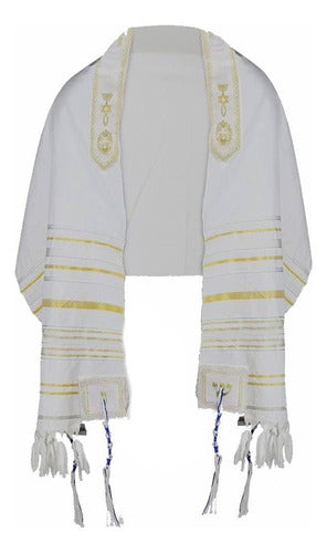 Talit Messiânico Leão De Judá Branco Com Dourado -de Israel