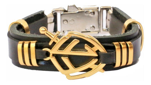 Pulseira De Couro Escudo Da Fé Verniz Gospel Regulável