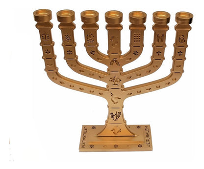 Candelabro Sete Pontas - Menora 12 Tribos - Em Mdf Pintado