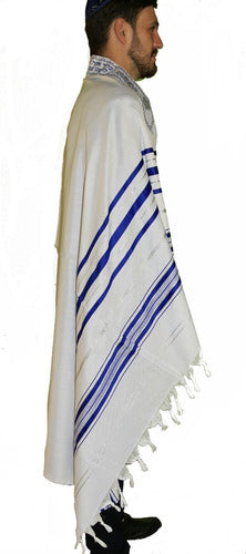 Talit Ortodoxo Gadol Jumbo Azul Com Prata 140x180cm Talitnia