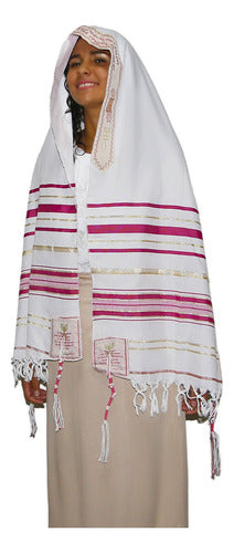 Talit  Rosa Messiânico - 55 X180 Cm - Original De Israel