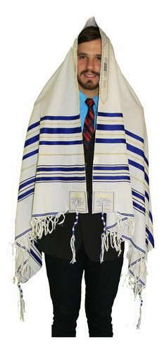 Talit Gadol Azul 110 X 160cm - De Israel