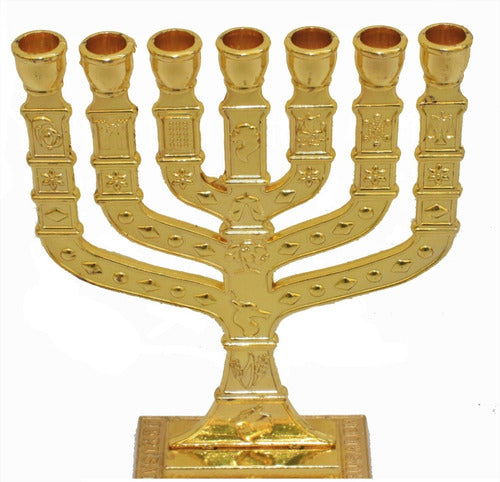 Candelabro Sete Pontas - Menora 12cm - 12 Tribos - De Israel - Dourada